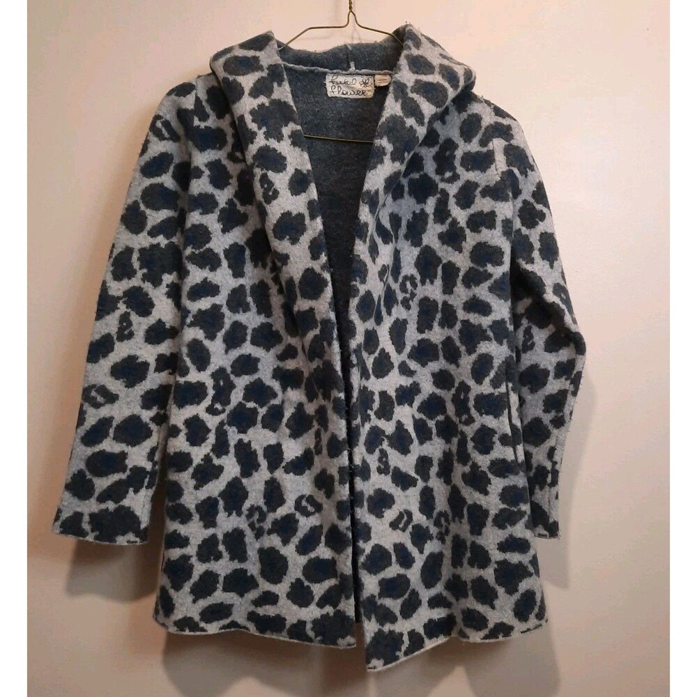 Field Flower by Anthropologie Leopard Print Wool Hooded Sweater Coat XS
